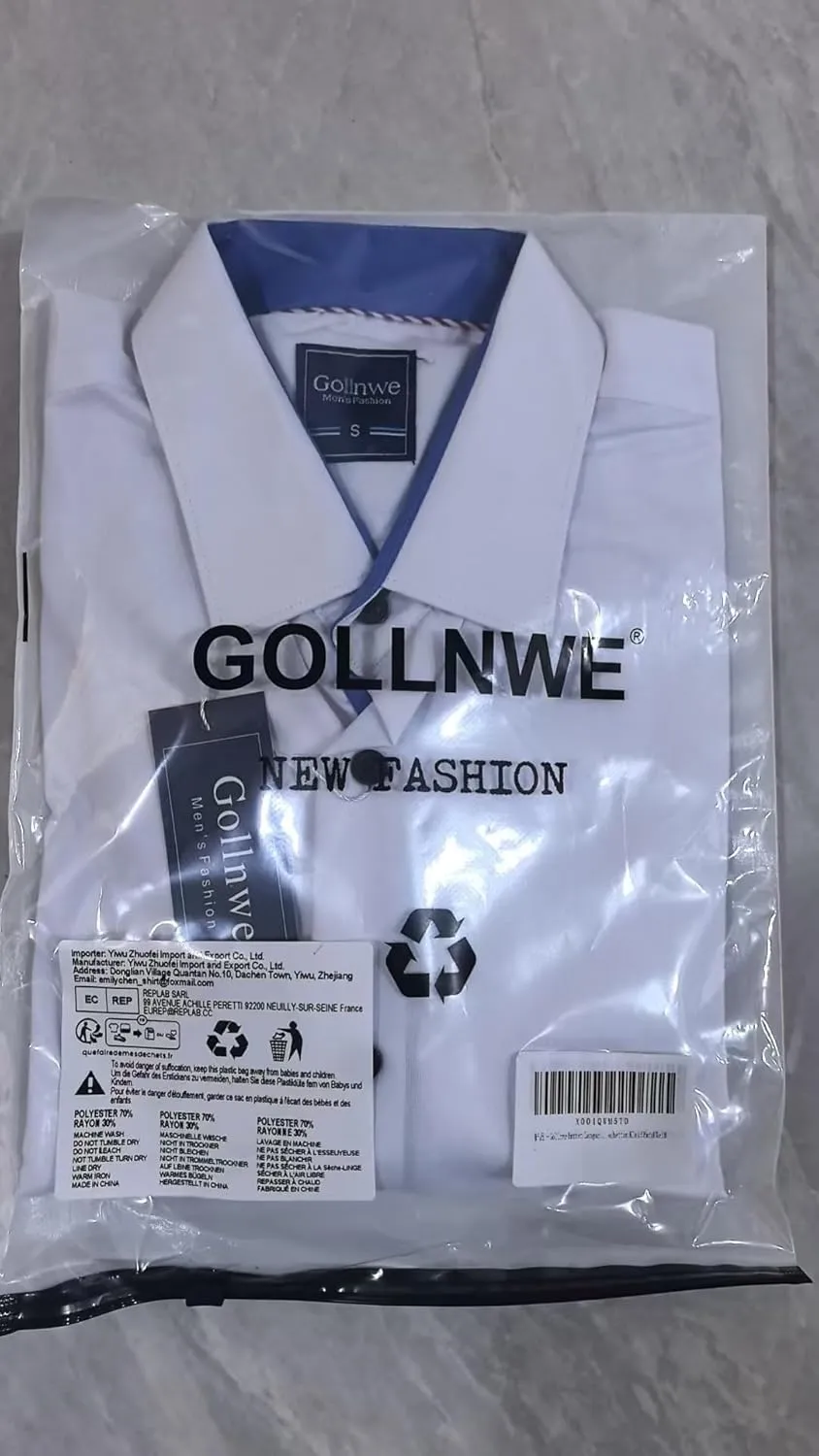 Gollnwe Men's Dress Shirts Long Sleeve Shirt White Button Down Shirt for Men Bussiness Casual