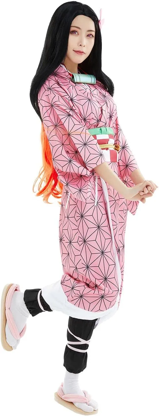 Gonriya Womens Cosplay Cloak Anime Costume Japanese Kimono Pink Suit Robe Cape Full Set Outfits with Props Halloween