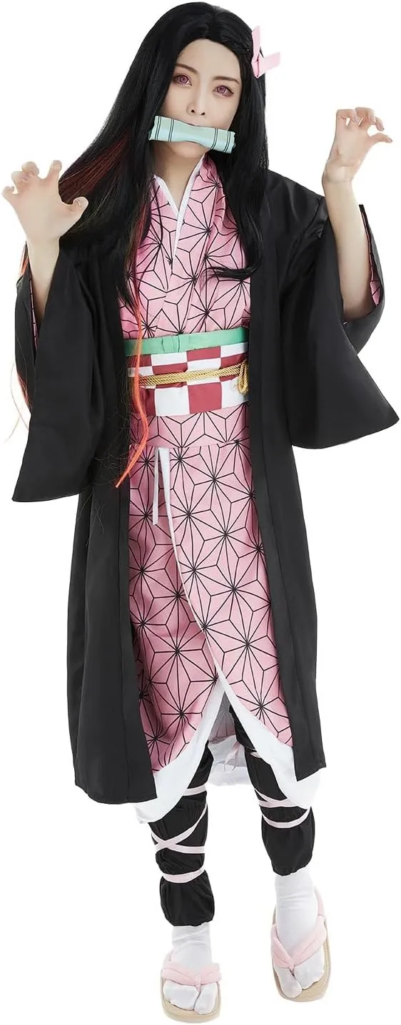 Gonriya Womens Cosplay Cloak Anime Costume Japanese Kimono Pink Suit Robe Cape Full Set Outfits with Props Halloween