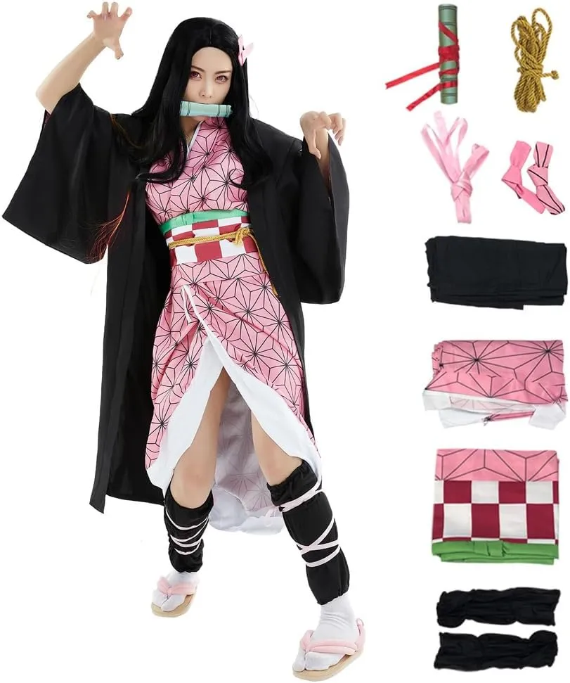 Gonriya Womens Cosplay Cloak Anime Costume Japanese Kimono Pink Suit Robe Cape Full Set Outfits with Props Halloween