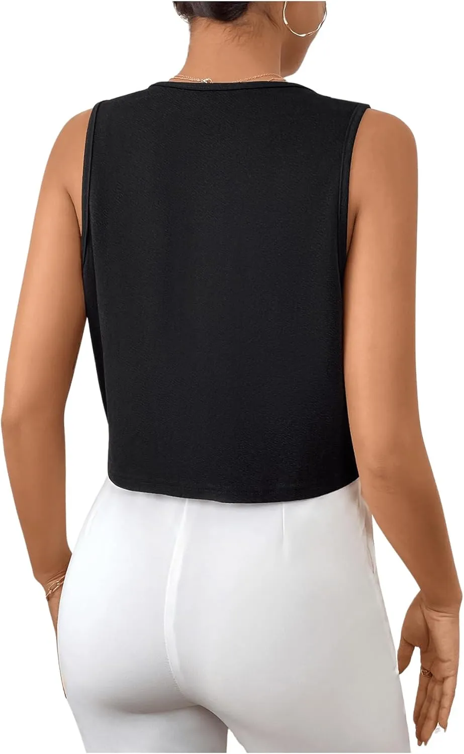 GORGLITTER Women's Button Waistcoat Vest Dressy Sleeveless Crop Vest Blazer