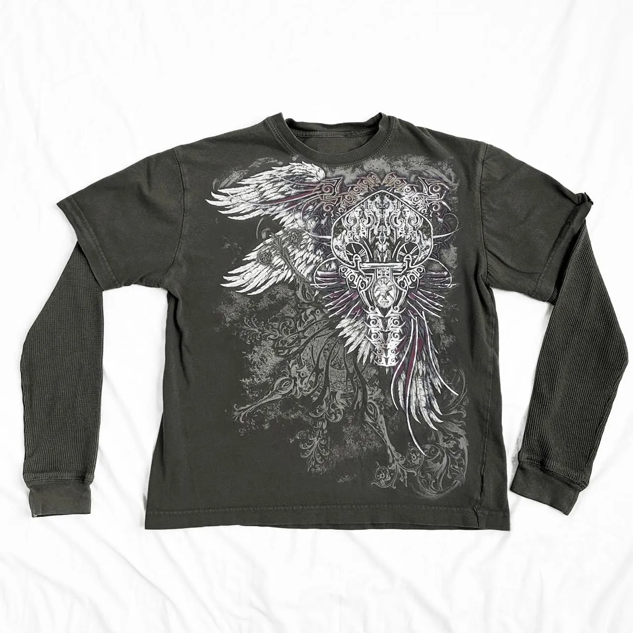 Goth Shirt Gothic Shirt Fake Two-Piece Alternative Clothing Goth Long Sleeve Top Grunge Clothes