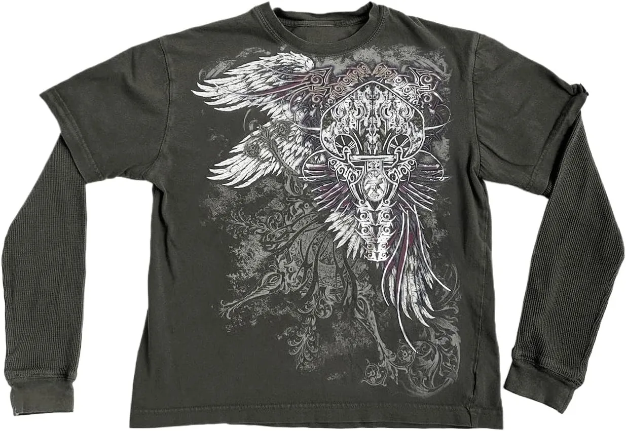 Goth Shirt Gothic Shirt Fake Two-Piece Alternative Clothing Goth Long Sleeve Top Grunge Clothes