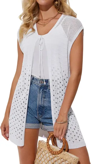 GRACE KARIN Womens Summer Sleeveless Cardigan Vest Lightweight Crochet Cardigan Casual Tie Front Beach Kimono Cardigans