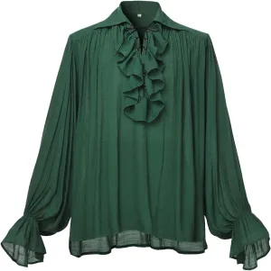 GRACEART Men Pirate Shirt Women Vampire Renaissance Shirts Victorian Ruffled Medieval Costume Cotton Linen Shirt