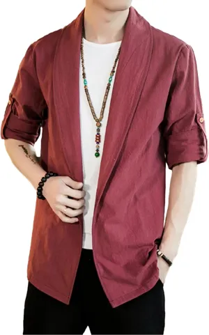 HangNiFang Mens Casual Blazer Sport Coat Cardigan Cotton Linen Open Front Outwear Jacket