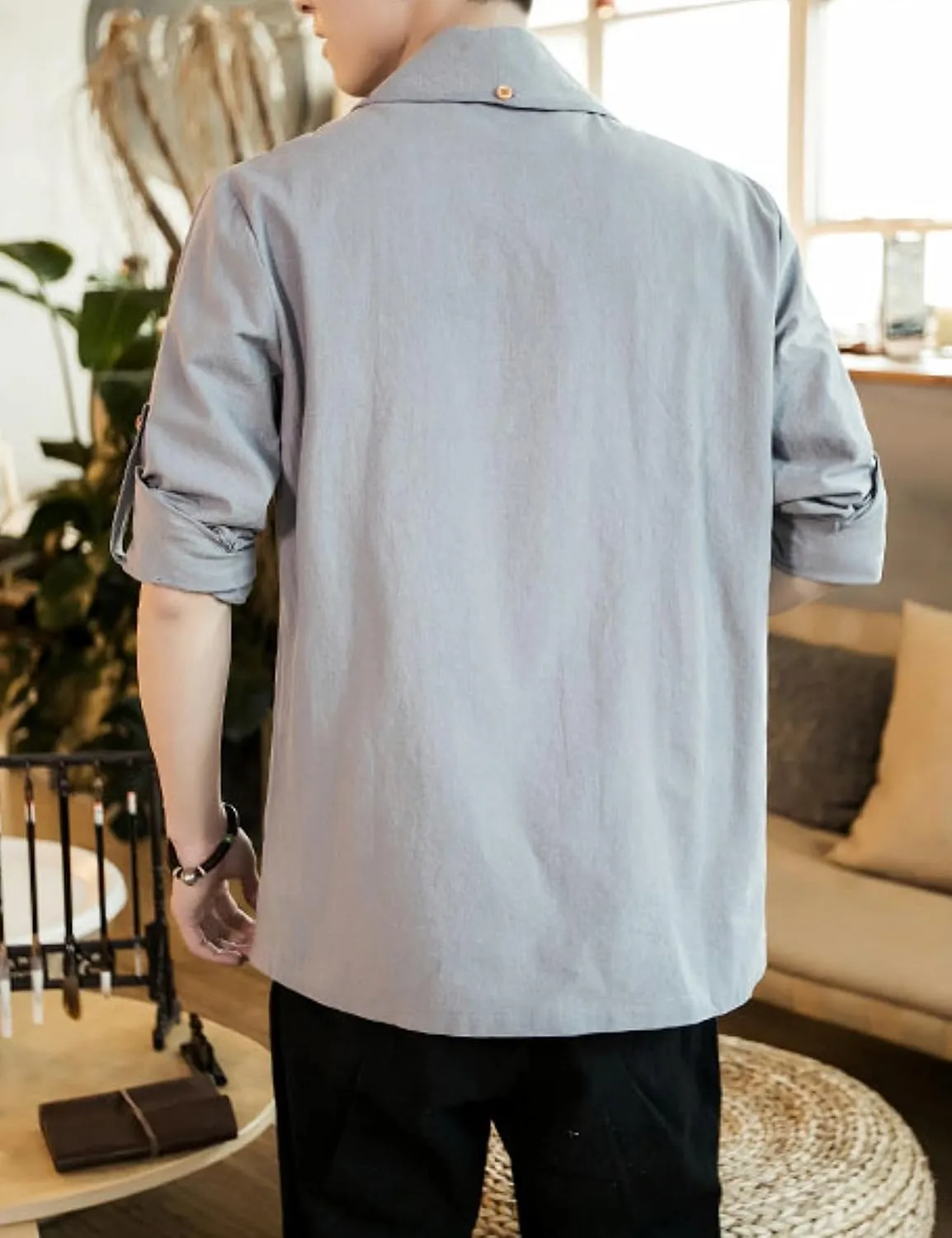 HangNiFang Mens Casual Blazer Sport Coat Cardigan Cotton Linen Open Front Outwear Jacket