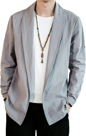 HangNiFang Mens Casual Blazer Sport Coat Cardigan Cotton Linen Open Front Outwear Jacket