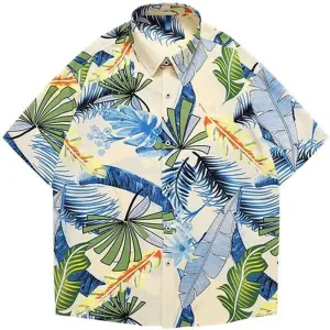 Hawaiian Shirt for Men Oversized Short Sleeve Button Down Shirts Floral Summer T Shirt