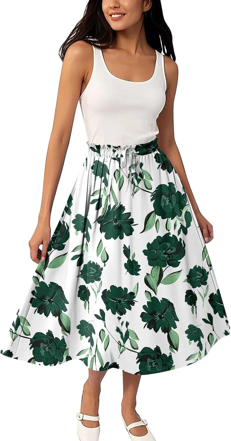 High Waisted Skirts for Women Long Pleated A-Line Flowy Maxi Skirt Bohemian Style