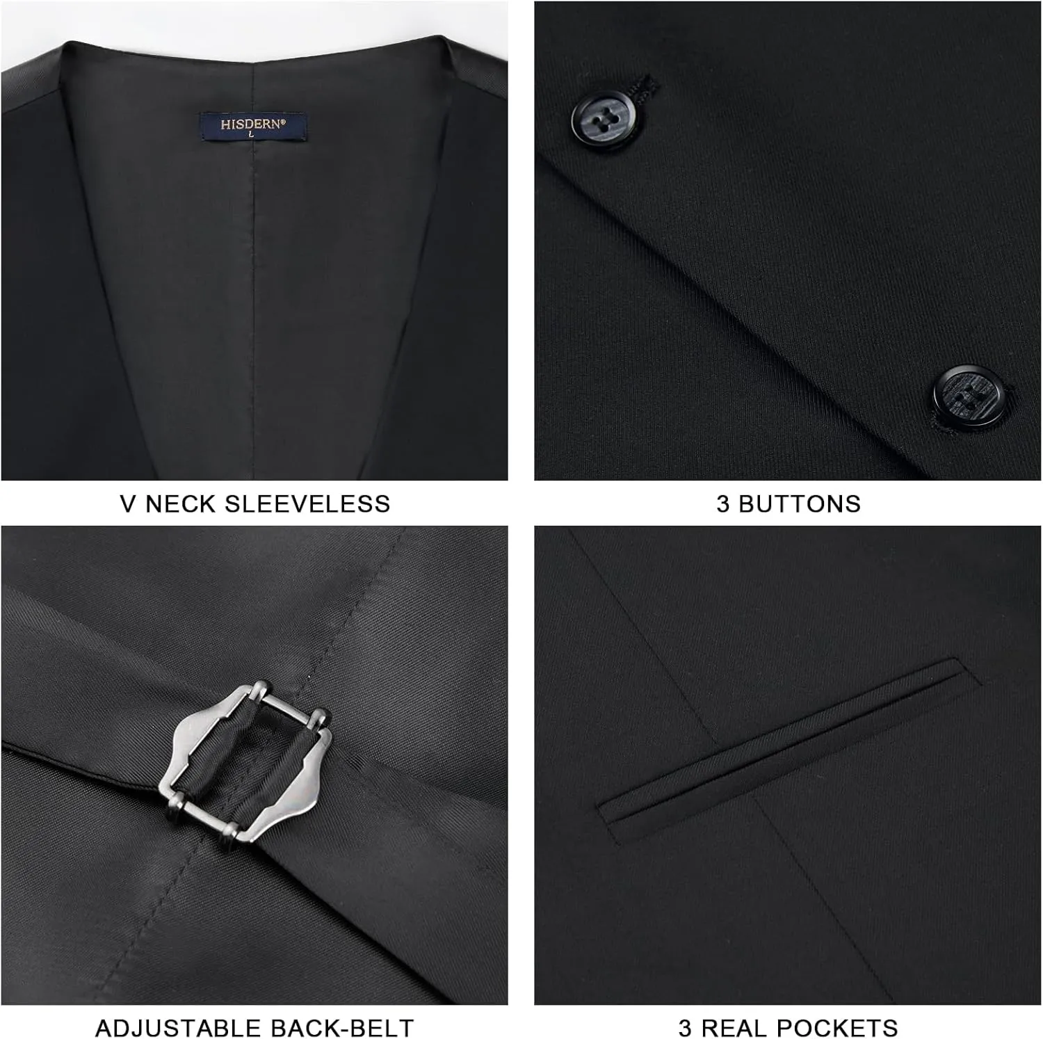 HISDERN Mens Suit Vest Business Formal Dress Vests for Men Solid Color Casual Wedding Tuxedo Party Waistcoat