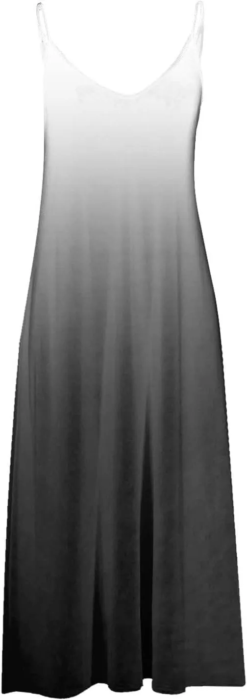 hlysgo V Neck Summer Dress for Women Boho Spaghetti Straps Long Dresses Casual Flowy Sundress A-Line Beach Dress