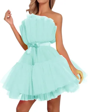 Homecoming Dresses Tulle Lace Prom Dress Short Off Shoulder Strapless Asymmetrical Cocktail Party Tutu Dresses Gown