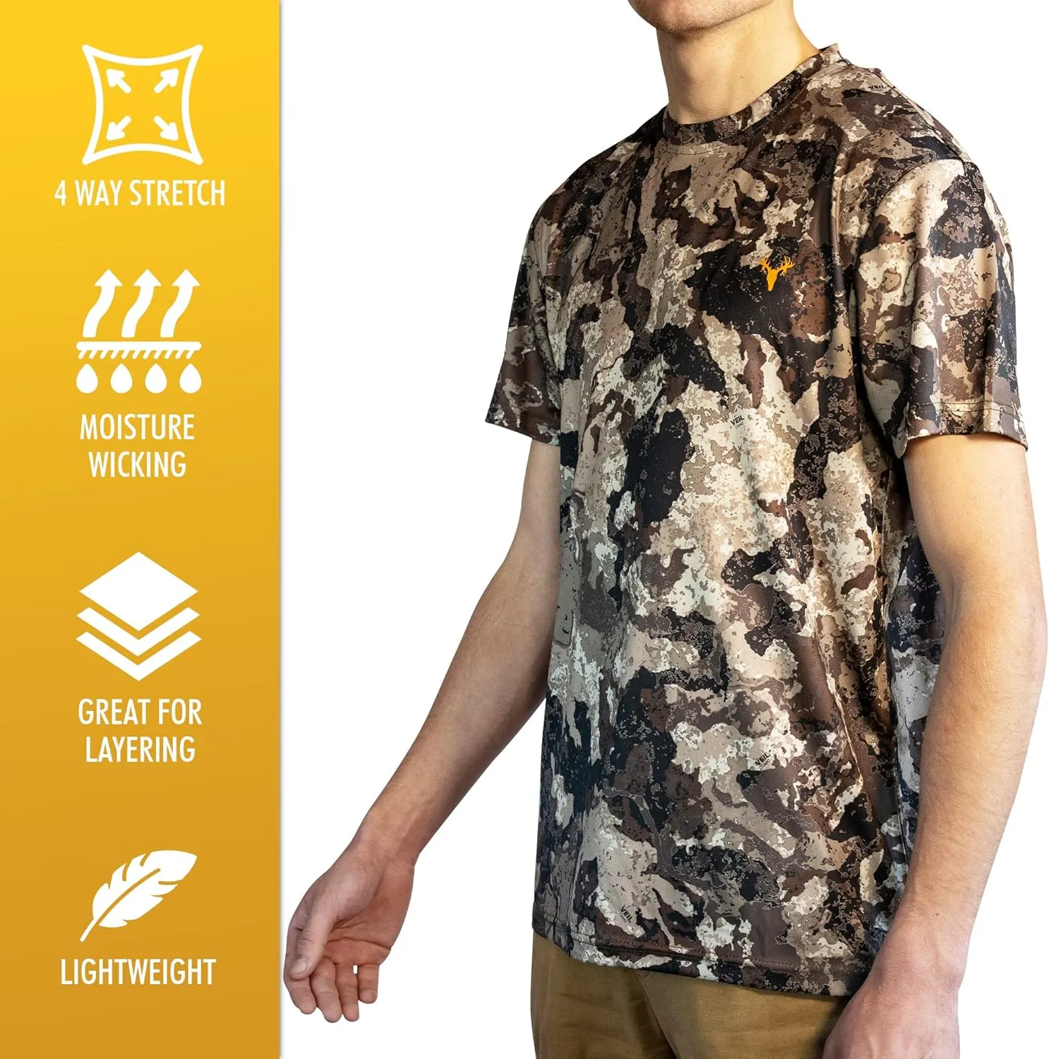 HOT SHOT Mens Camo Hunting Short Sleeve Shirt  Quick Dry Performance Shirt
