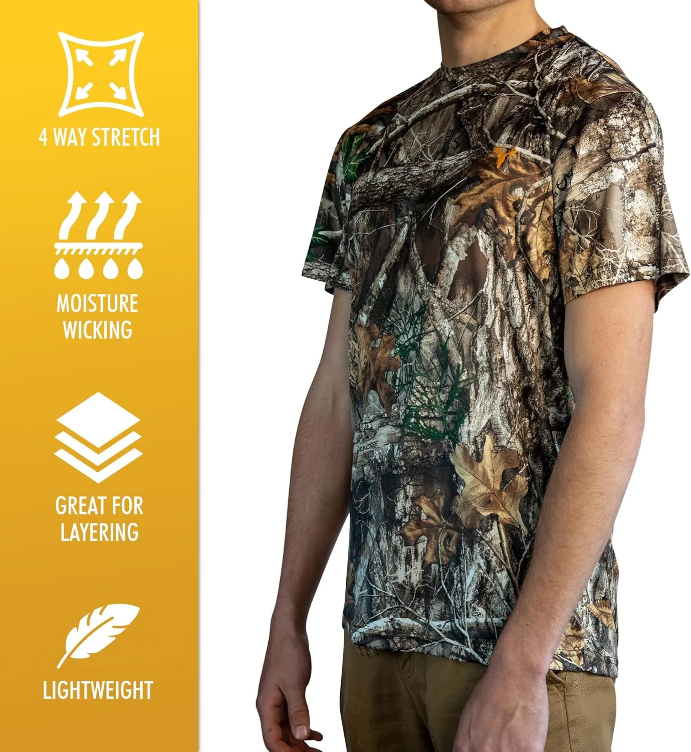 HOT SHOT Mens Camo Hunting Short Sleeve Shirt  Quick Dry Performance Shirt