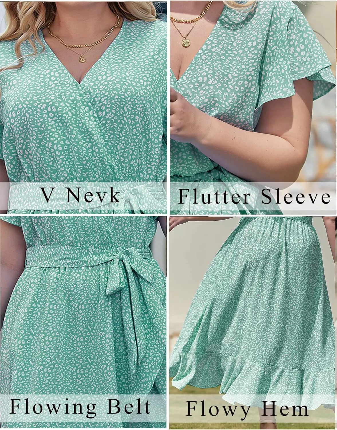 IN'VOLAND Plus Size Womens Floral Summer Dress Casual Wrap V Neck Short Sleeve Belted Beach Bohemian Maxi Dress