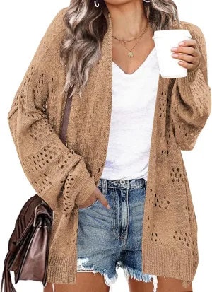 IN'VOLAND Womens Plus Size Crochet Cardigan Kimonos Boho Long Sleeve Oversized Summer Open Front Knitted Sweater