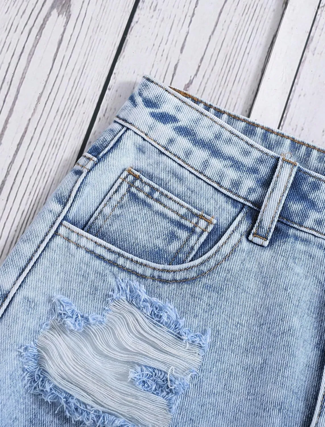 Jean Shorts for Teen Girls Ripped Raw Hem High Waist Straight Leg Cute Summer Y2K Denim Shorts 13Y-16Y