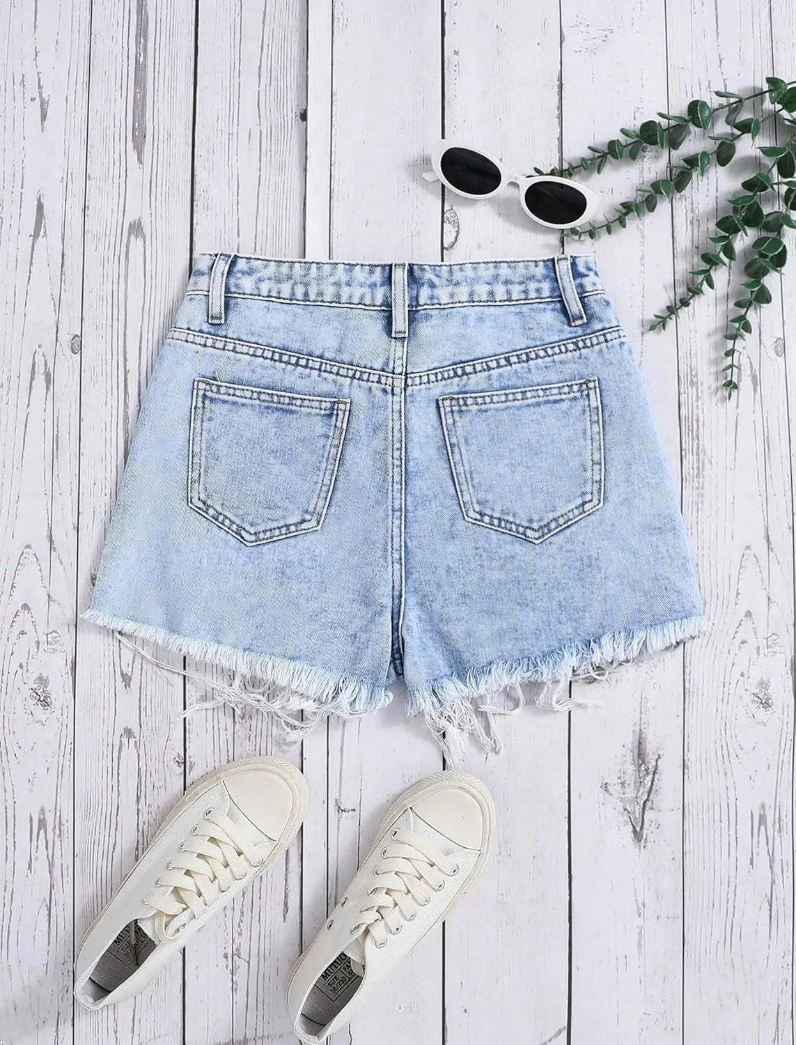Jean Shorts for Teen Girls Ripped Raw Hem High Waist Straight Leg Cute Summer Y2K Denim Shorts 13Y-16Y