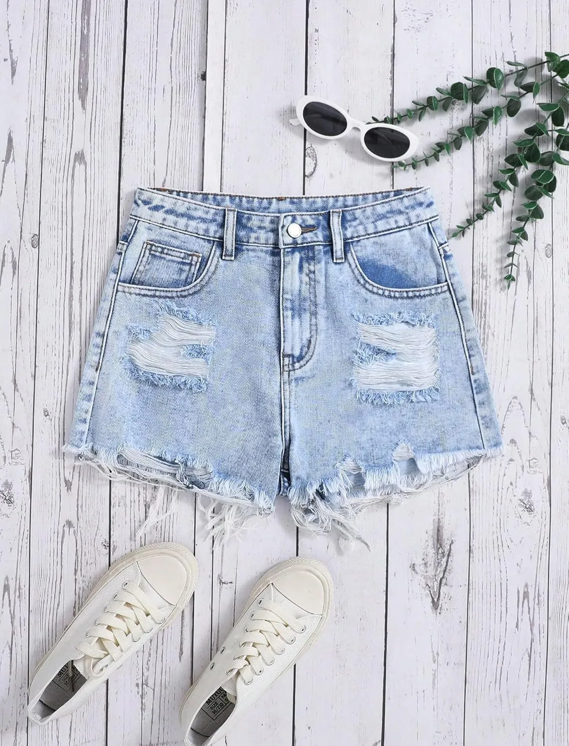 Jean Shorts for Teen Girls Ripped Raw Hem High Waist Straight Leg Cute Summer Y2K Denim Shorts 13Y-16Y