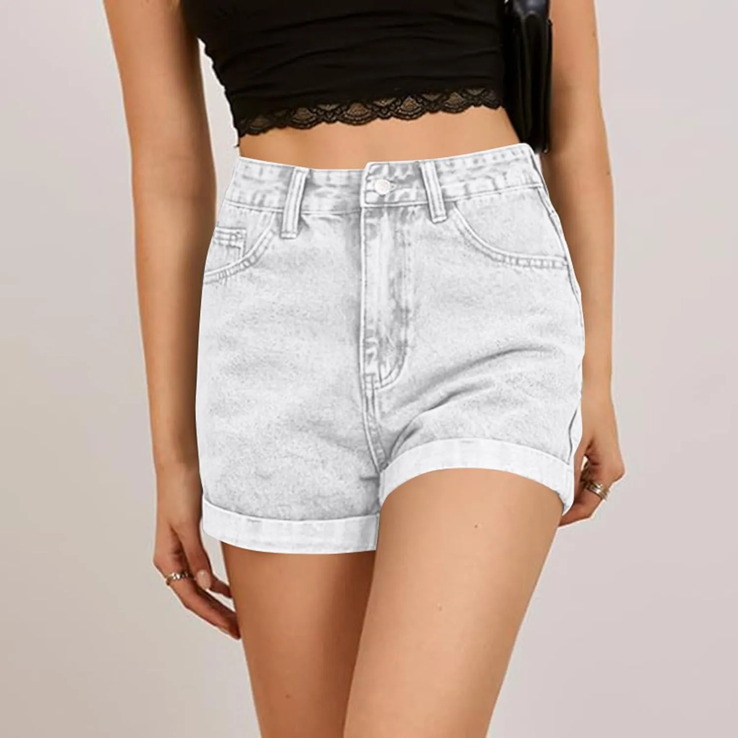 Jean Shorts Womens 2025 Summer High Waisted Stretchy Casual Rolled Hem Denim Shorts A-Line Hot Pants with Pockets