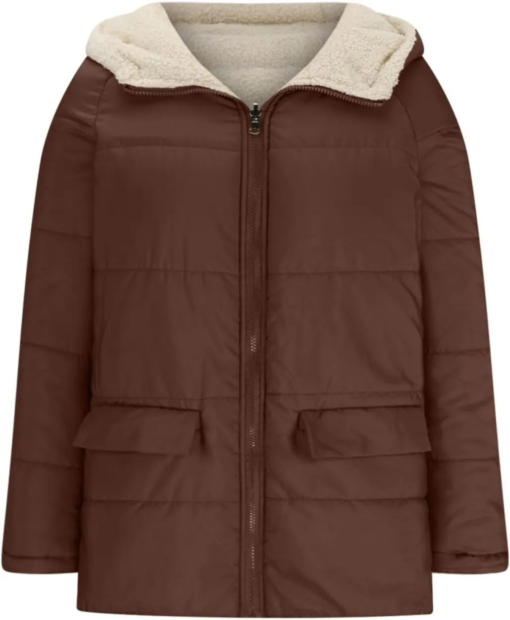 JOAU Womens Long Down Reversible Hooded Jackets Winter Warm Cotton Padded Puffer Quilted Zip Coats Pockets Fleece Outerwear