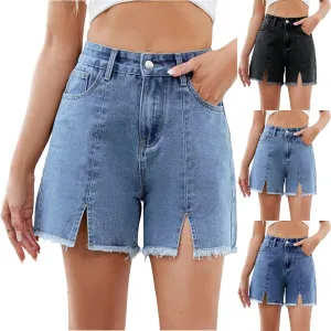 Jorts Women Cut Off High Waisted Long Jean Shorts Wide Leg Denim Bermuda Shorts Knee Length Frayed Hem Jeans