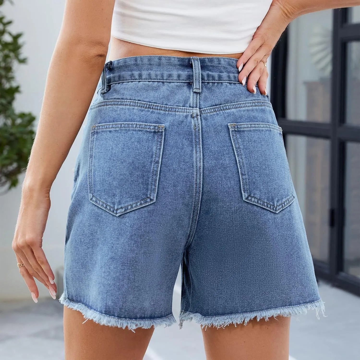 Jorts Women Cut Off High Waisted Long Jean Shorts Wide Leg Denim Bermuda Shorts Knee Length Frayed Hem Jeans