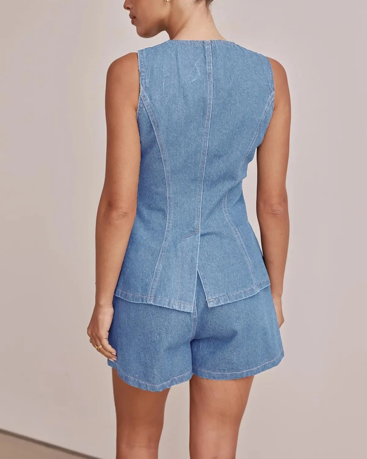 Kedera Women's Button Down Denim Vest Sleeveless Tank Tops Crew Neck Slim Fit Jean Jacket Waistcoat with Pockets