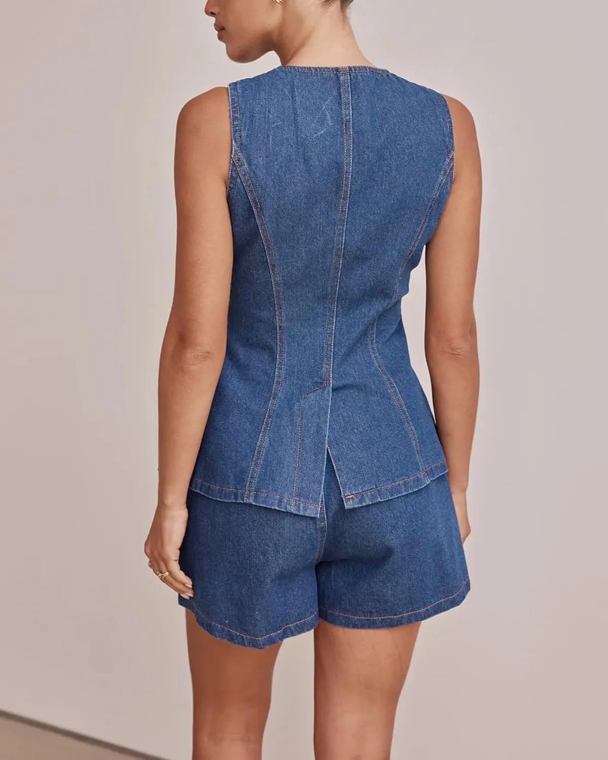 Kedera Women's Button Down Denim Vest Sleeveless Tank Tops Crew Neck Slim Fit Jean Jacket Waistcoat with Pockets