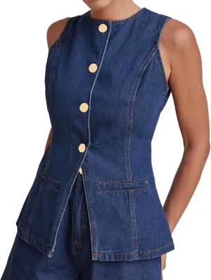 Kedera Women's Button Down Denim Vest Sleeveless Tank Tops Crew Neck Slim Fit Jean Jacket Waistcoat with Pockets