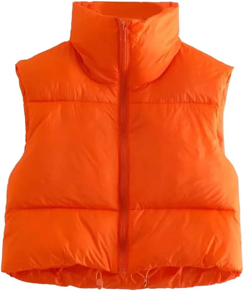 KEOMUD Women's Winter Crop Vest Lightweight Sleeveless Warm Outerwear Puffer Vest Padded Gilet