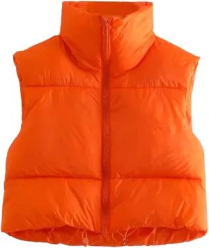 KEOMUD Women's Winter Crop Vest Lightweight Sleeveless Warm Outerwear Puffer Vest Padded Gilet