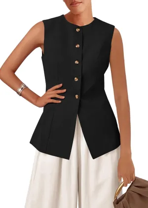 KIRUNDO Fashion Blazer Vest for Women 2025 Dressy Business Casual Summer Button Down Sleeveless Work Suit Waistcoat Tops
