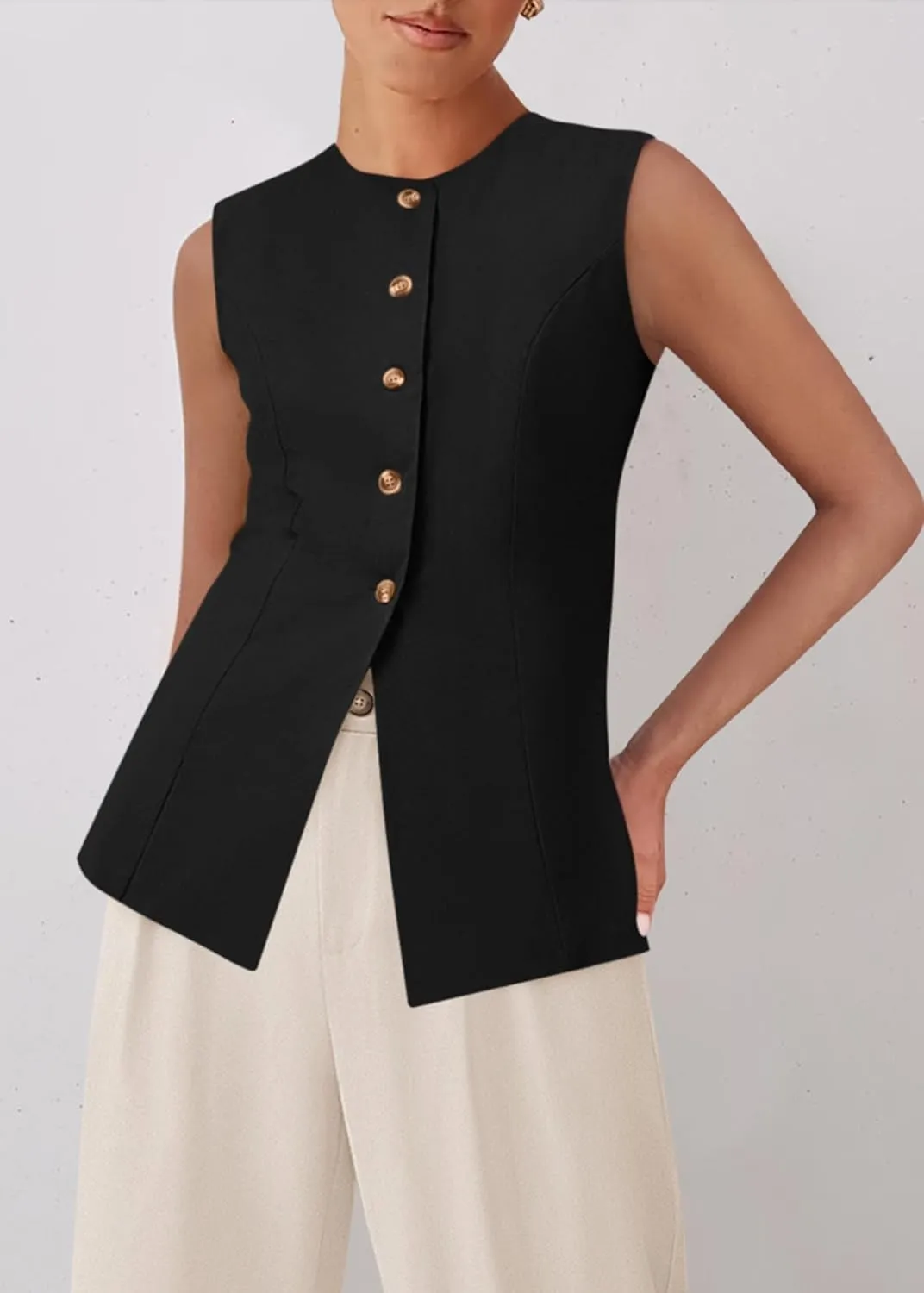 KIRUNDO Fashion Blazer Vest for Women 2025 Dressy Business Casual Summer Button Down Sleeveless Work Suit Waistcoat Tops