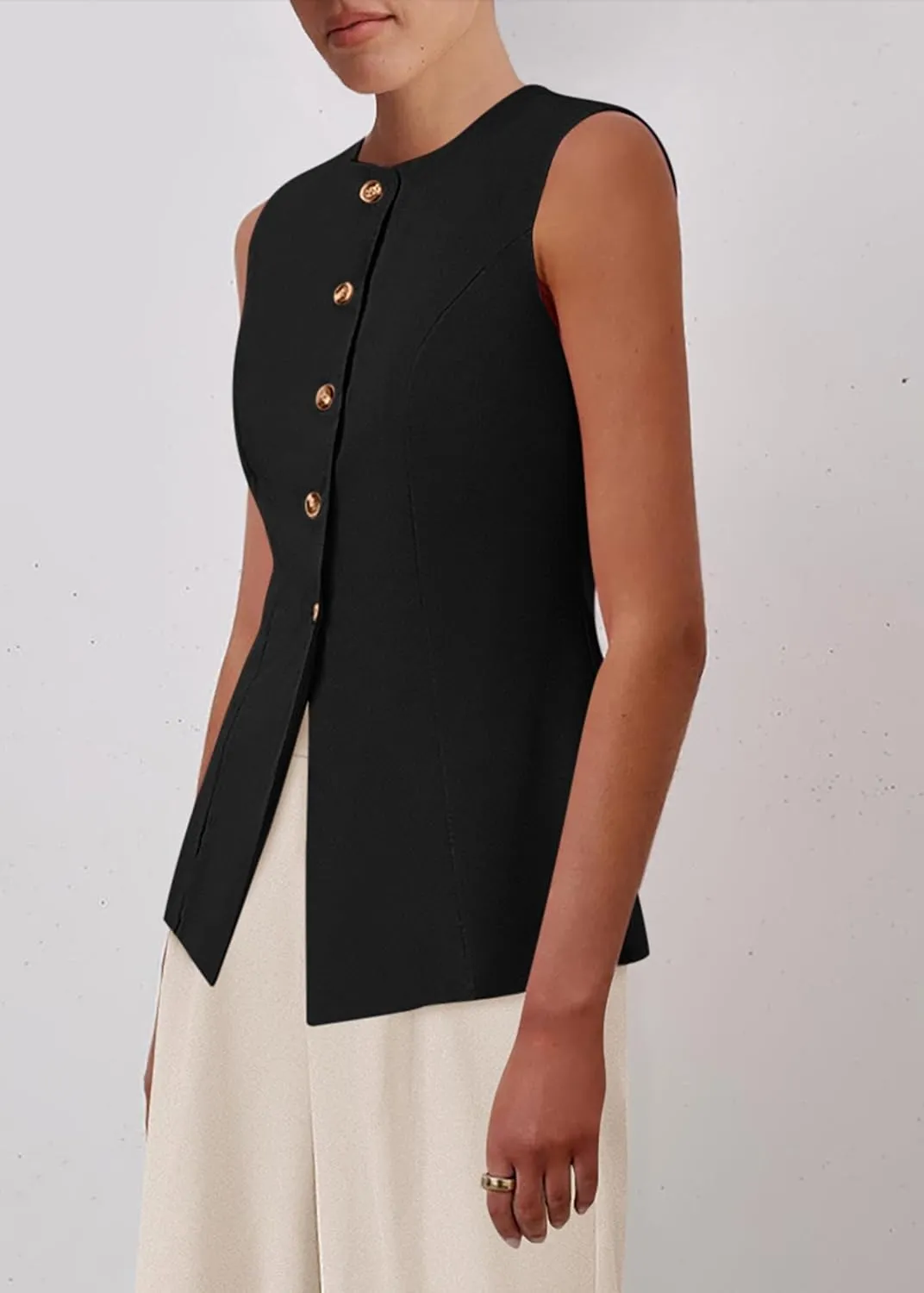 KIRUNDO Fashion Blazer Vest for Women 2025 Dressy Business Casual Summer Button Down Sleeveless Work Suit Waistcoat Tops
