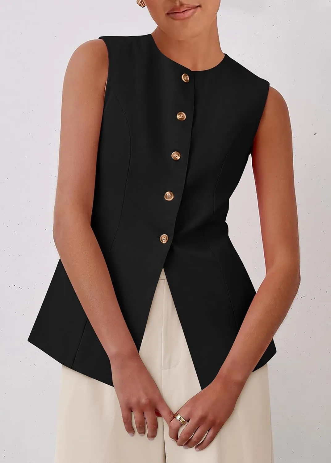 KIRUNDO Fashion Blazer Vest for Women 2025 Dressy Business Casual Summer Button Down Sleeveless Work Suit Waistcoat Tops