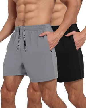 LalaHooK 2 Pack Gym Shorts Men - 5'' Quick Dry Athletic Workout Running Shorts for Casual Basketball with Zipper Pockets