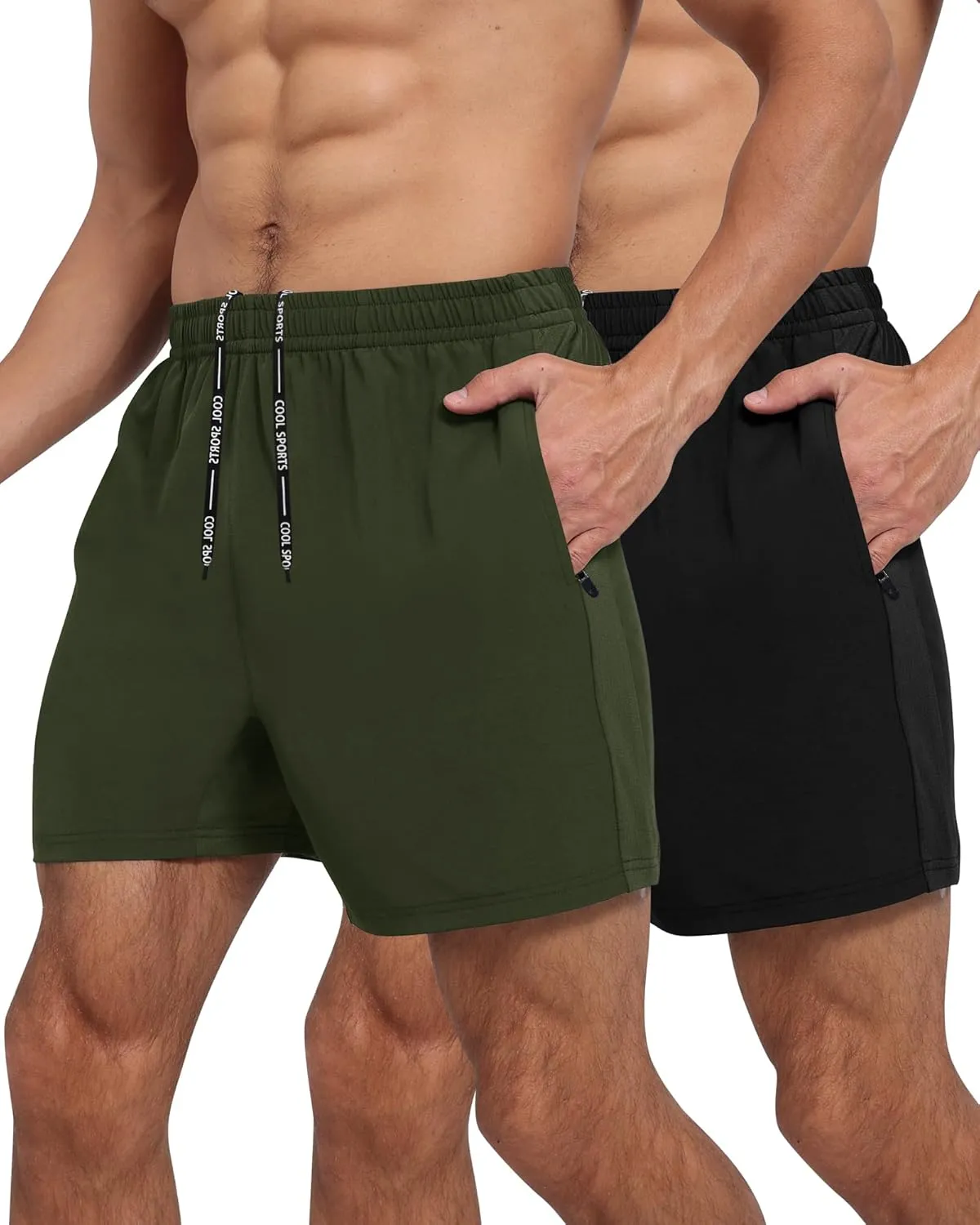 LalaHooK 2 Pack Gym Shorts Men - 5'' Quick Dry Athletic Workout Running Shorts for Casual Basketball with Zipper Pockets