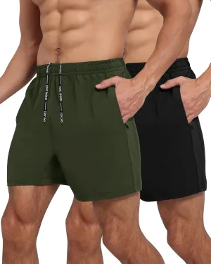 LalaHooK 2 Pack Gym Shorts Men - 5'' Quick Dry Athletic Workout Running Shorts for Casual Basketball with Zipper Pockets