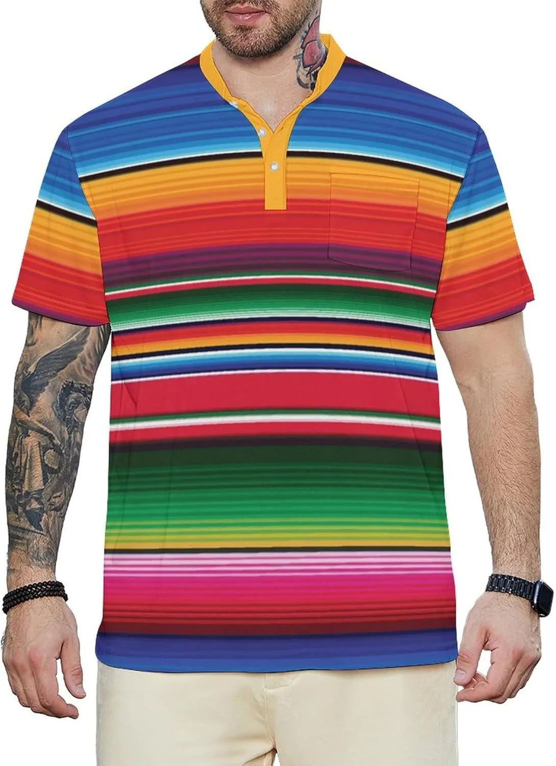 LARSD Men's Henley Shirt Short Sleeve Button Up Stand Collar Casual T-Shirt Top