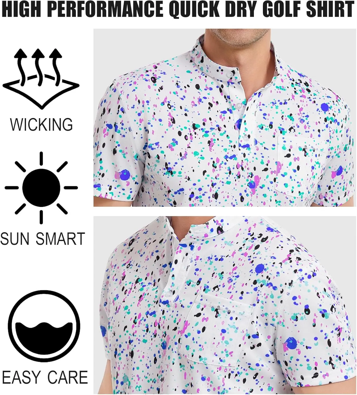 LARSD Men's Henley Shirt Short Sleeve Button Up Stand Collar Casual T-Shirt Top