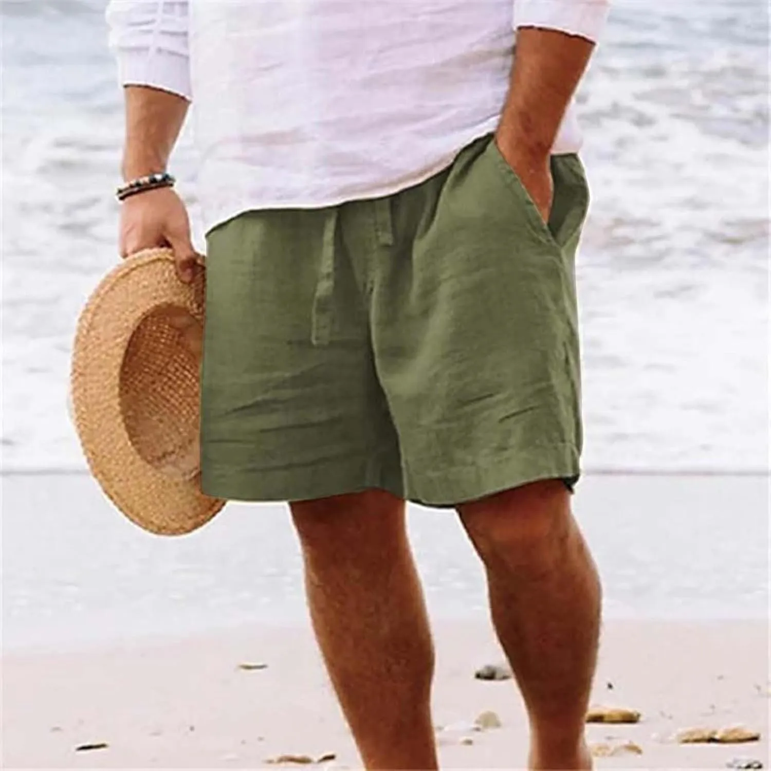 LCMTWX Mens Casual Shorts Lightweight Loose 3/4 Shorts Drawstring Elastic Waist Baggy Wide Leg Casual Beach Yoga Trousers