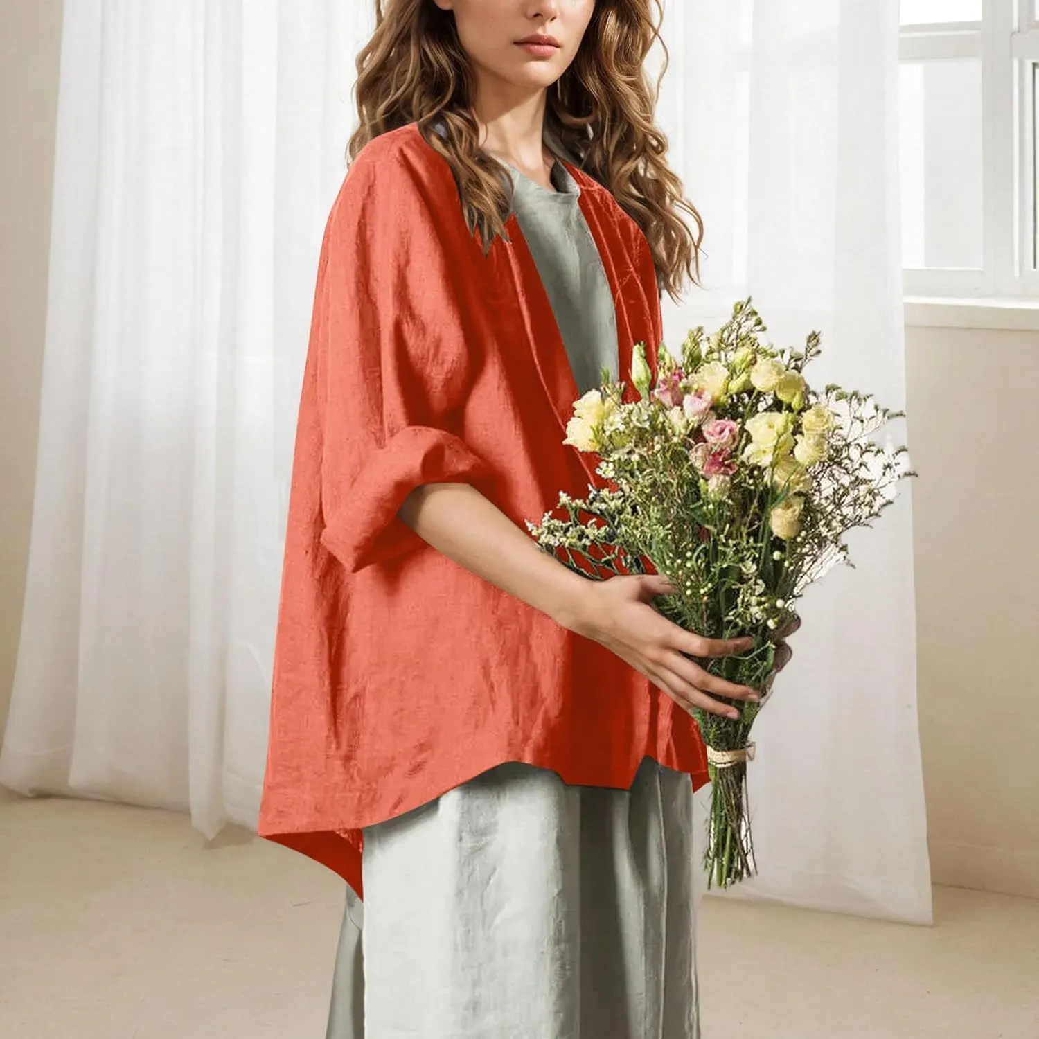 Lightweight Cardigans for Women Loose Long Sleeve Linen Tops 2025 Short Casual Kimonos Summer Spring Loungewear