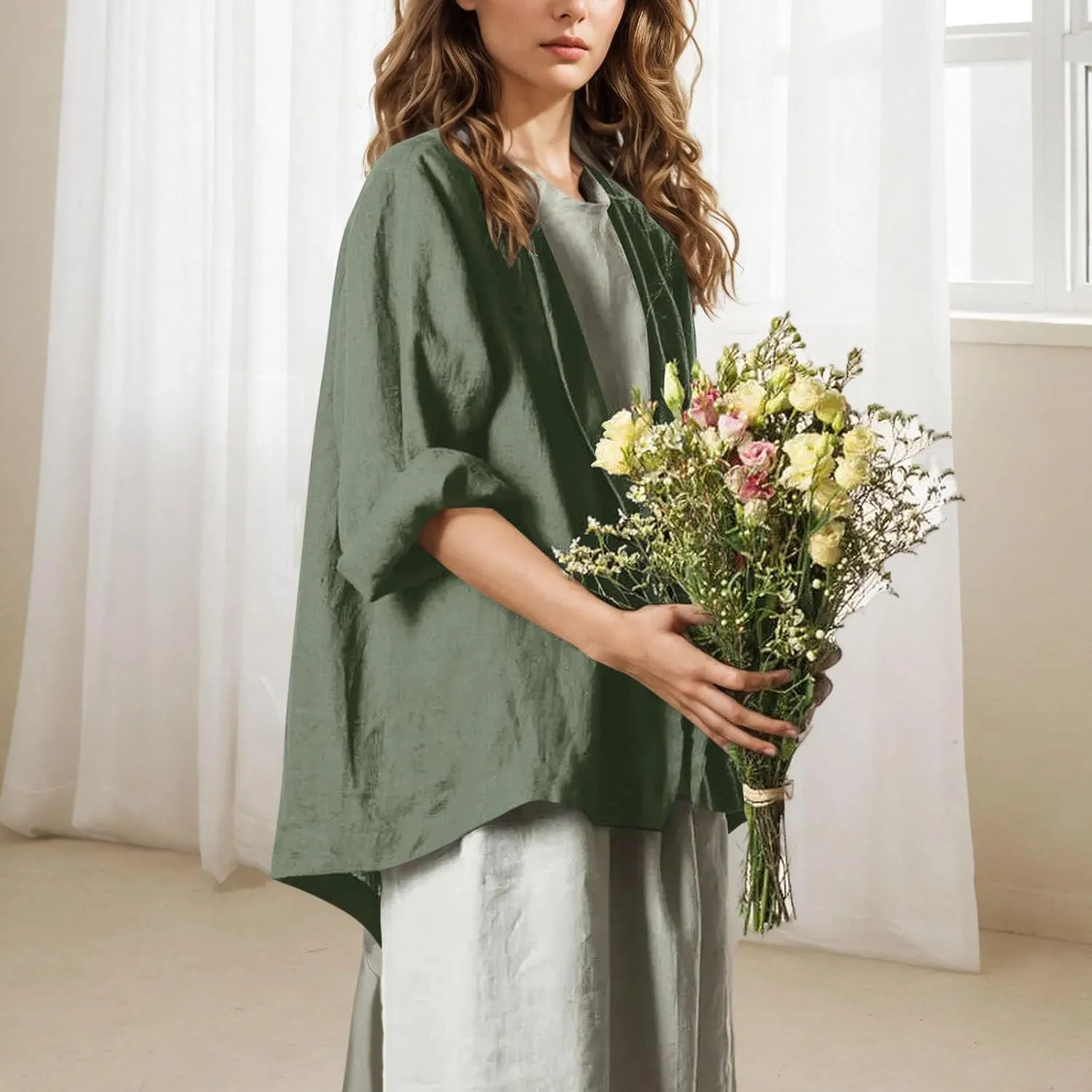 Lightweight Cardigans for Women Loose Long Sleeve Linen Tops 2025 Short Casual Kimonos Summer Spring Loungewear