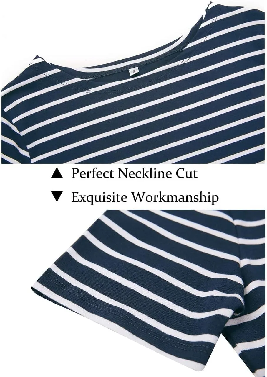 LilyCoco Women's Short Sleeve Striped Shirt Summer Crewneck T Shirt Basic Tops