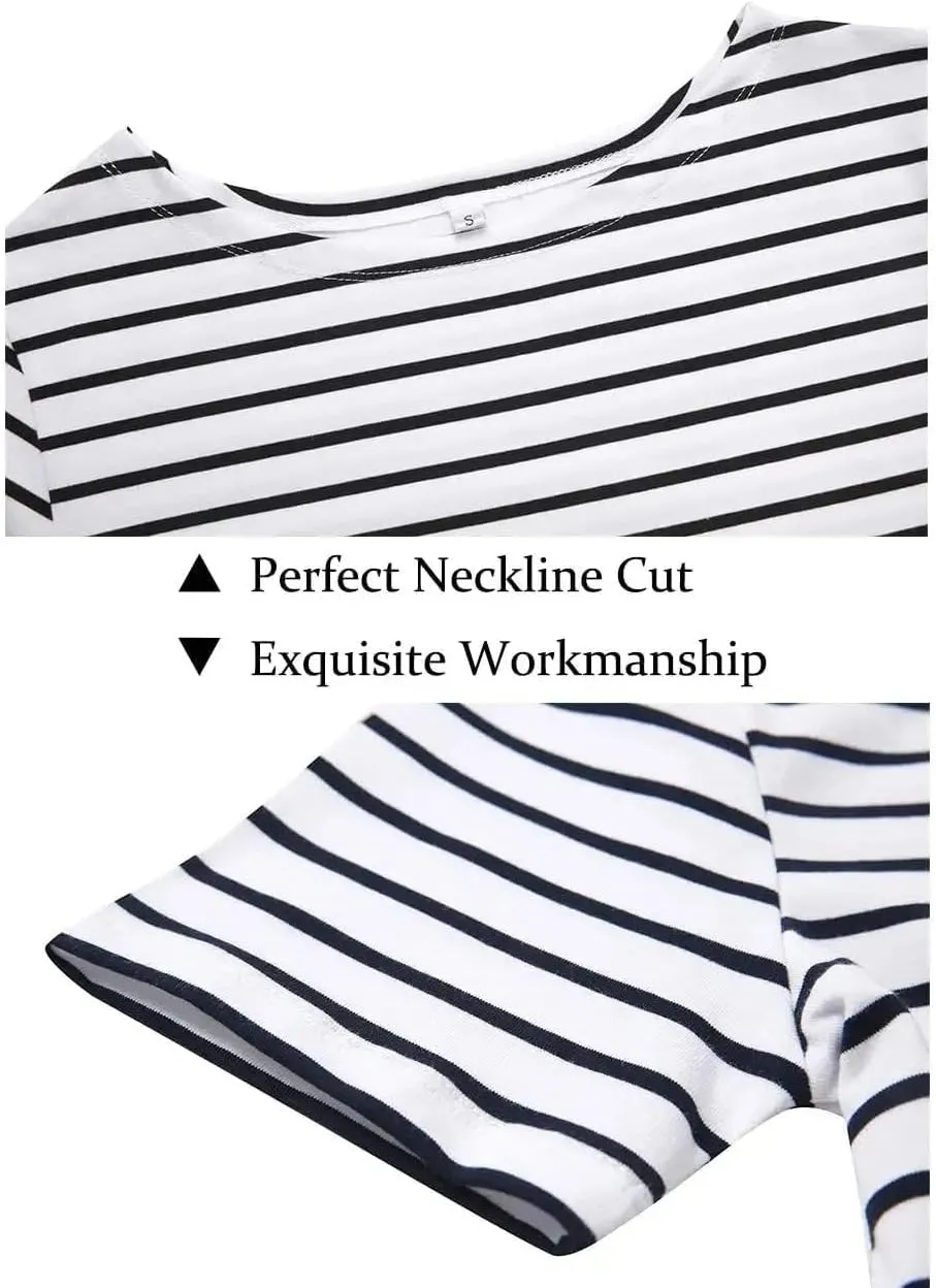 LilyCoco Women's Short Sleeve Striped Shirt Summer Crewneck T Shirt Basic Tops