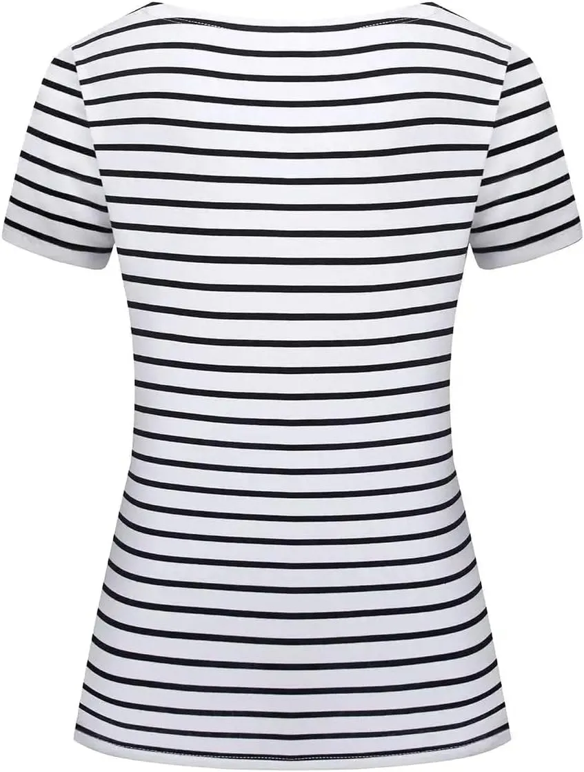 LilyCoco Women's Short Sleeve Striped Shirt Summer Crewneck T Shirt Basic Tops