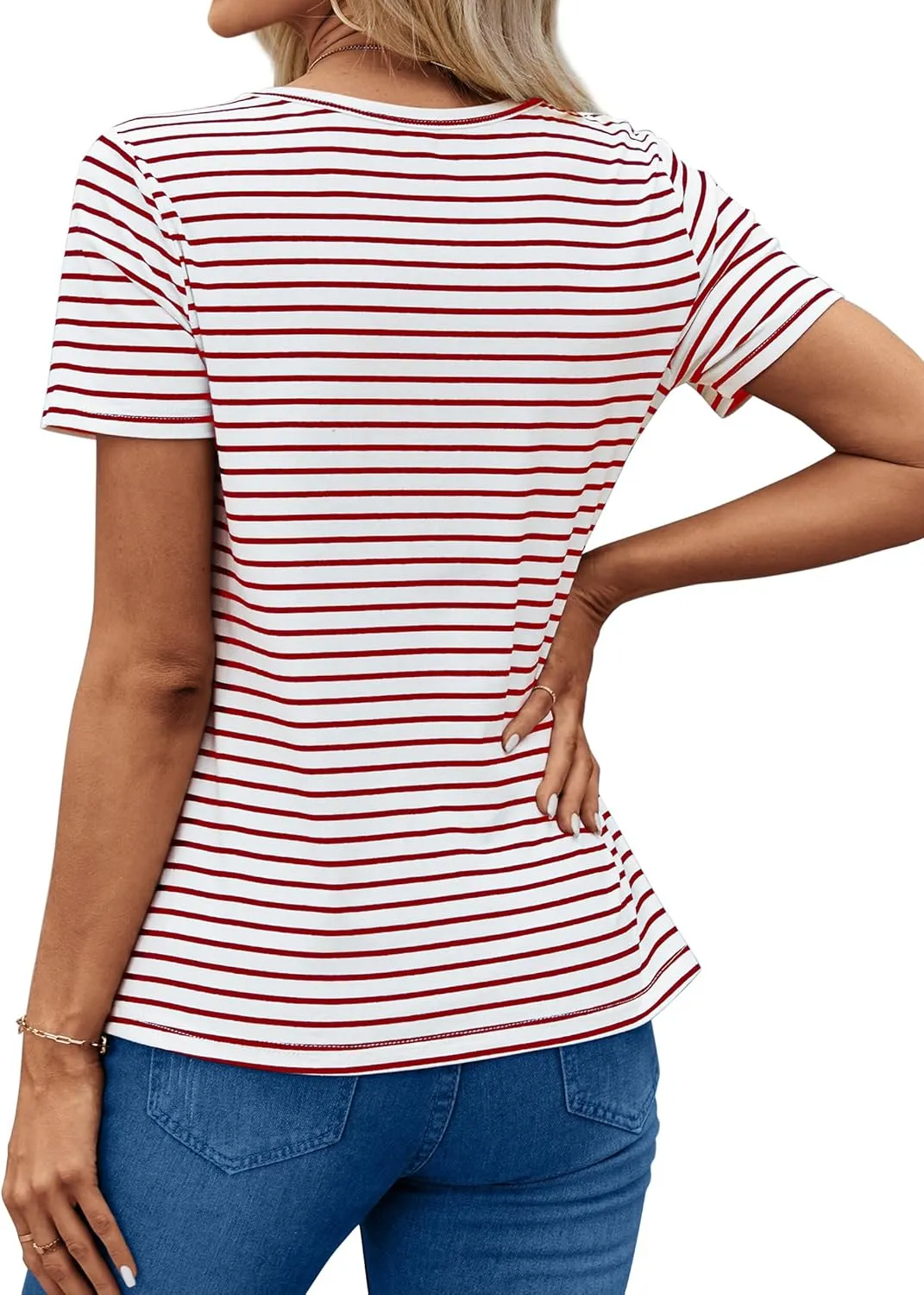 LilyCoco Women's Short Sleeve Striped Shirt Summer Crewneck T Shirt Basic Tops