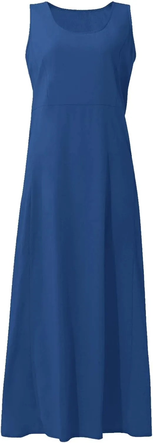 Linen Dresses for Women 2025 Casual Summer Sleeveless U Neck Flowy Maxi Dress Plus Size Boho Sundress with Pockets